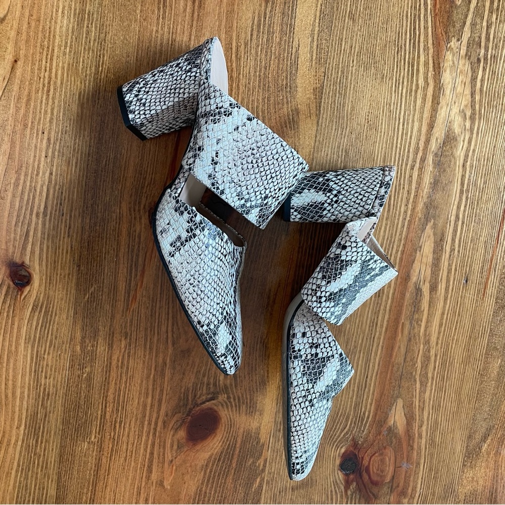 ABLE local + global snakeskin heels
